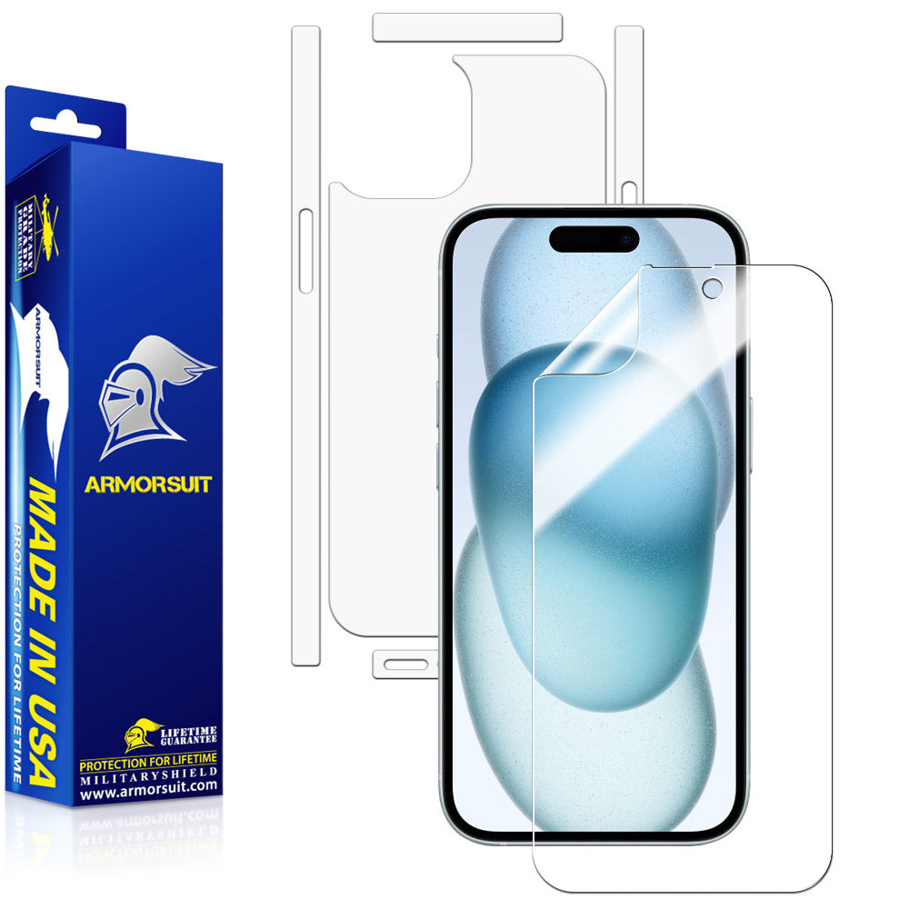 ArmorSuit MilitaryShield Full Body Skin Film + Screen Protector designed for iPhone 15 - HD Clear / Matte Film