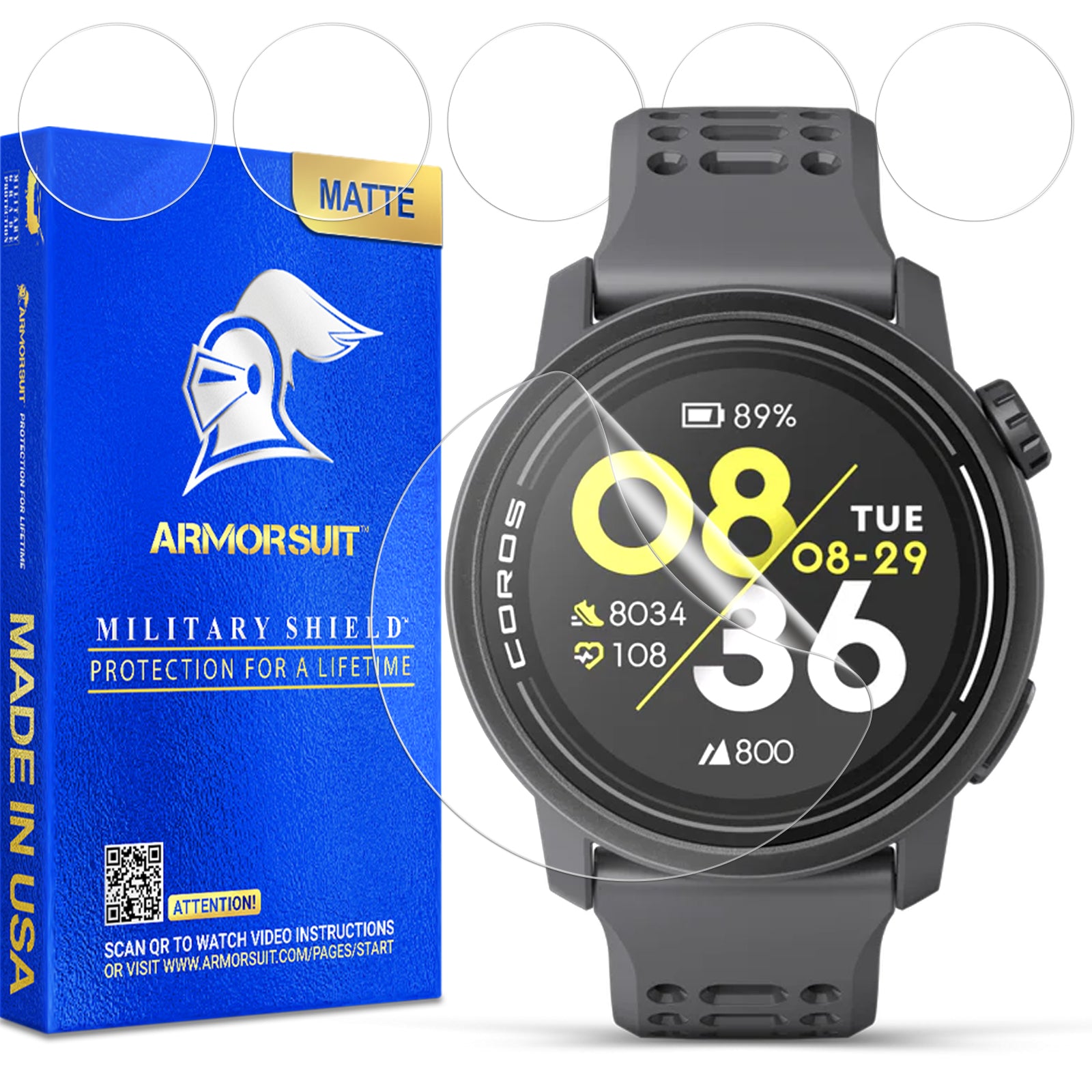 ArmorSuit 6 Pack for Coros Pace 3 / Pace 2 / Apex 2 Screen Protector MilitaryShield Film - Made in USA