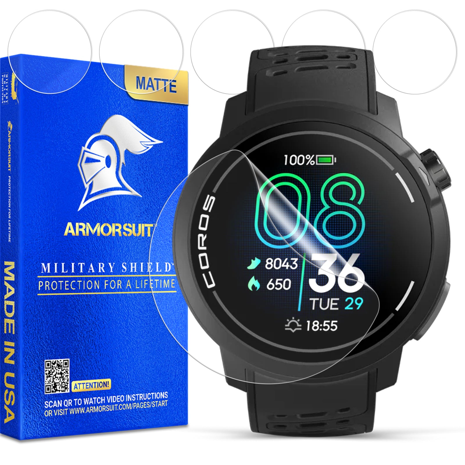 ArmorSuit 6 Pack for Coros Pace Pro Screen Protector MilitaryShield Film - Made in USA