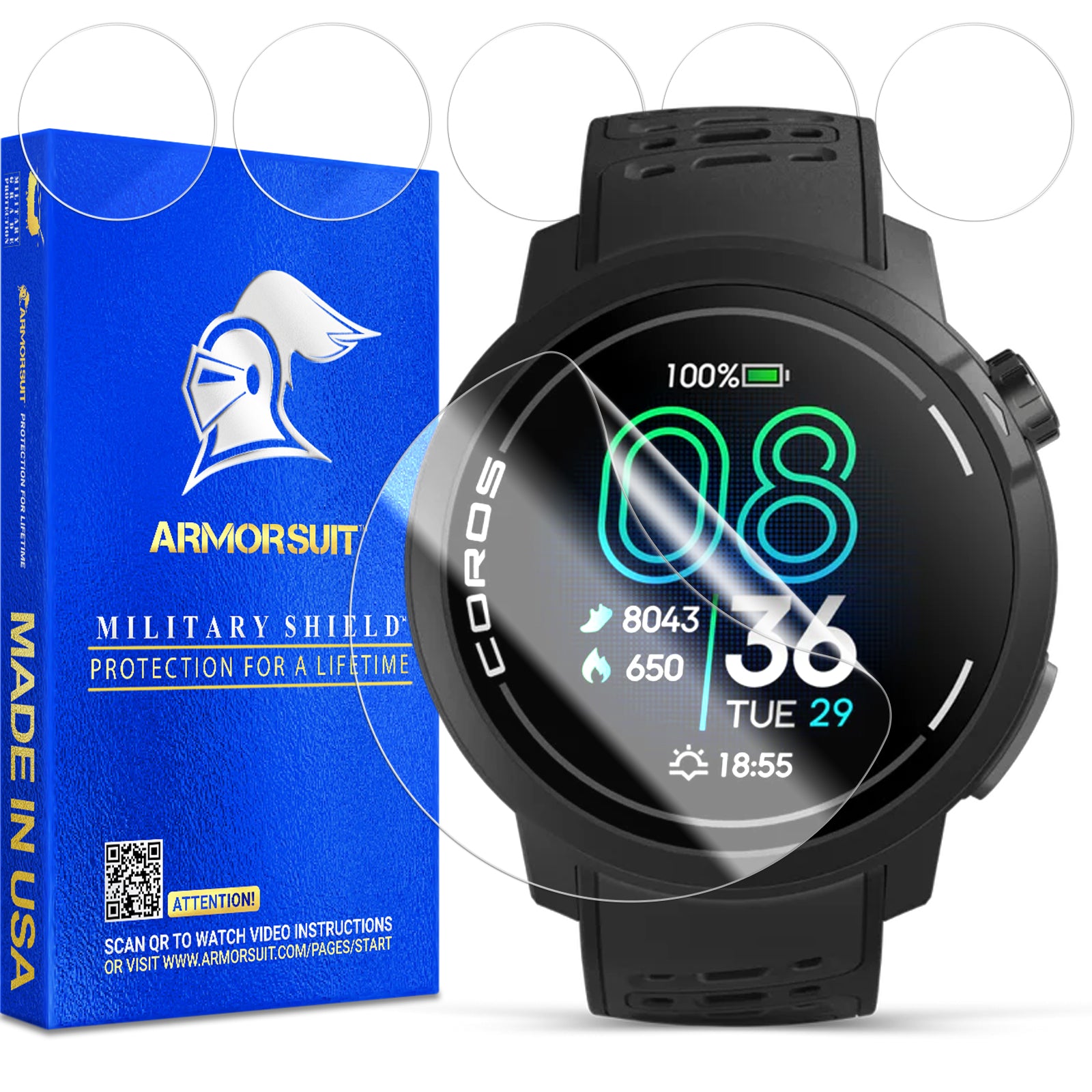 ArmorSuit 6 Pack for Coros Pace Pro Screen Protector MilitaryShield Film - Made in USA