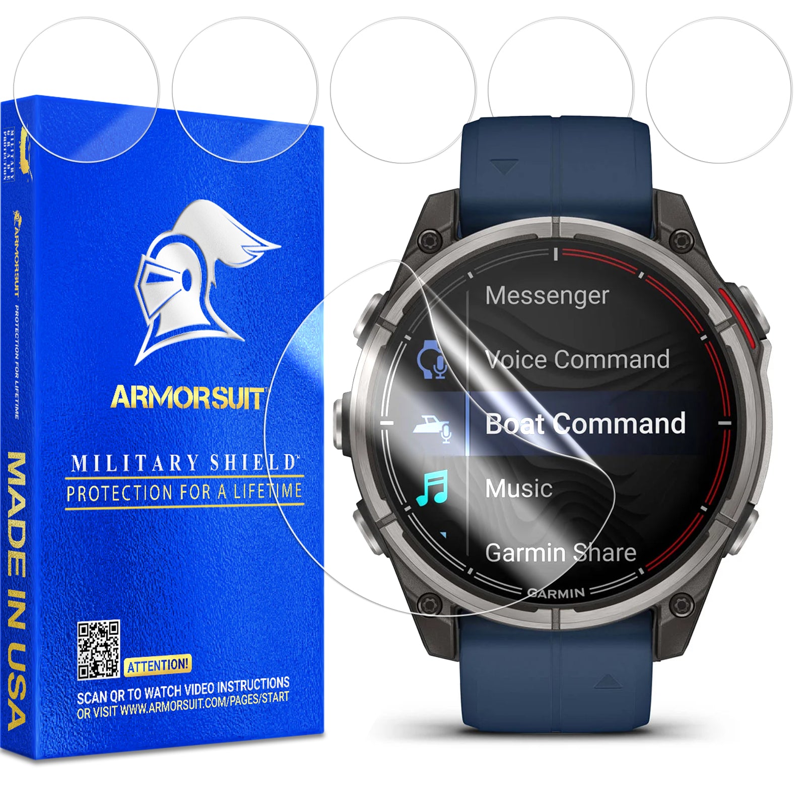 (6 Pack) ArmorSuit Screen Protector designed for Garmin Quatix 8 (47mm)