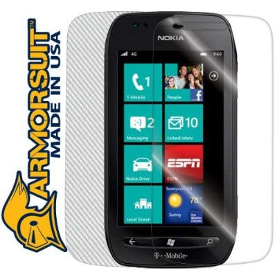 Nokia Lumia 710 Screen Protector & White Carbon Fiber Skin Protector