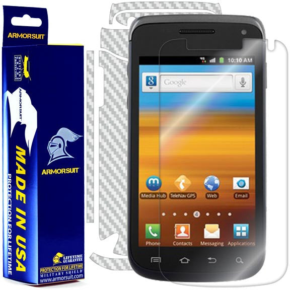 Samsung Exhibit II 4G Screen Protector + White Carbon Fiber Skin Protector