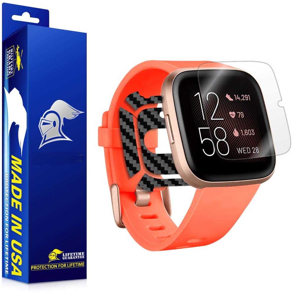 Fitbit Versa 2 Screen Protector + Black Carbon Fiber Skin Protector