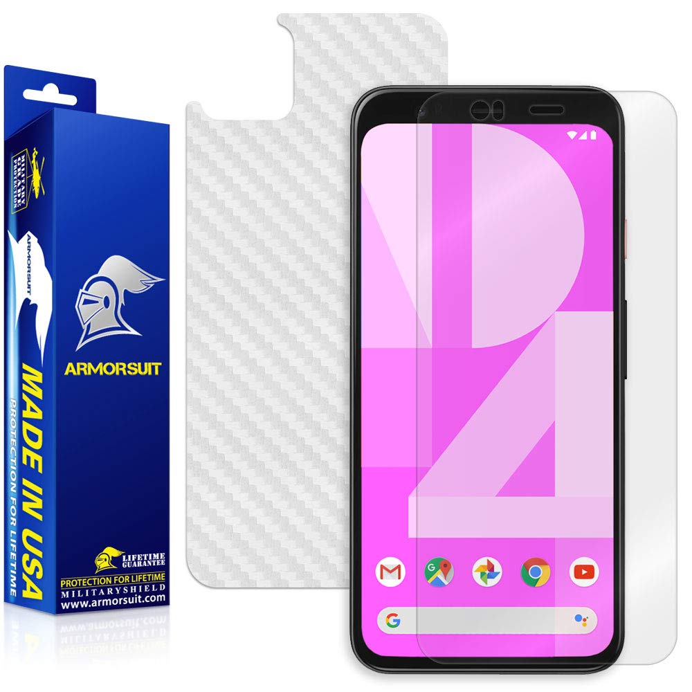 Google Pixel 4 XL Screen Protector + White Carbon Fiber Skin