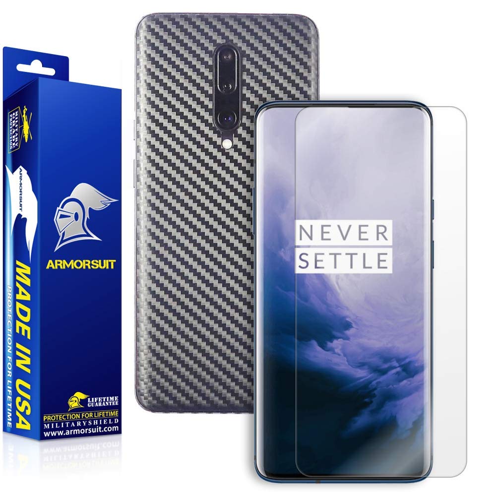 OnePlus 7 Pro Screen Protector + Black Carbon Fiber Skin