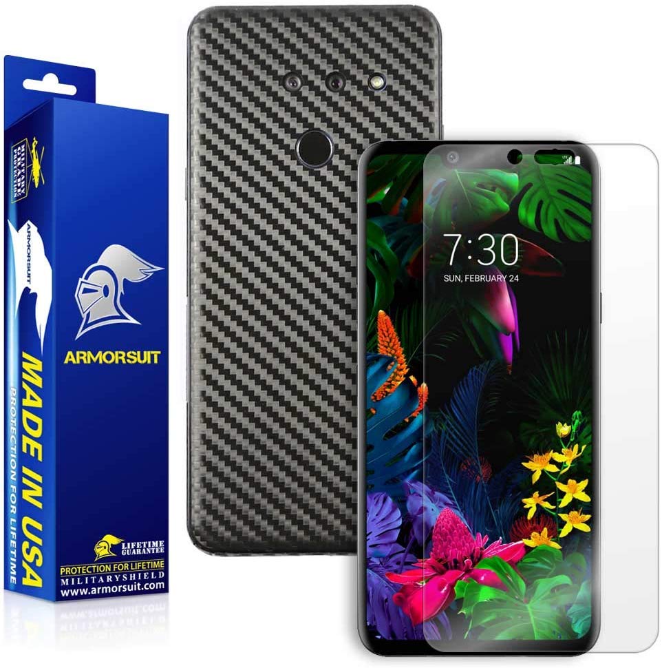 LG G8 ThinQ Screen Protector + Black Carbon Fiber Skin