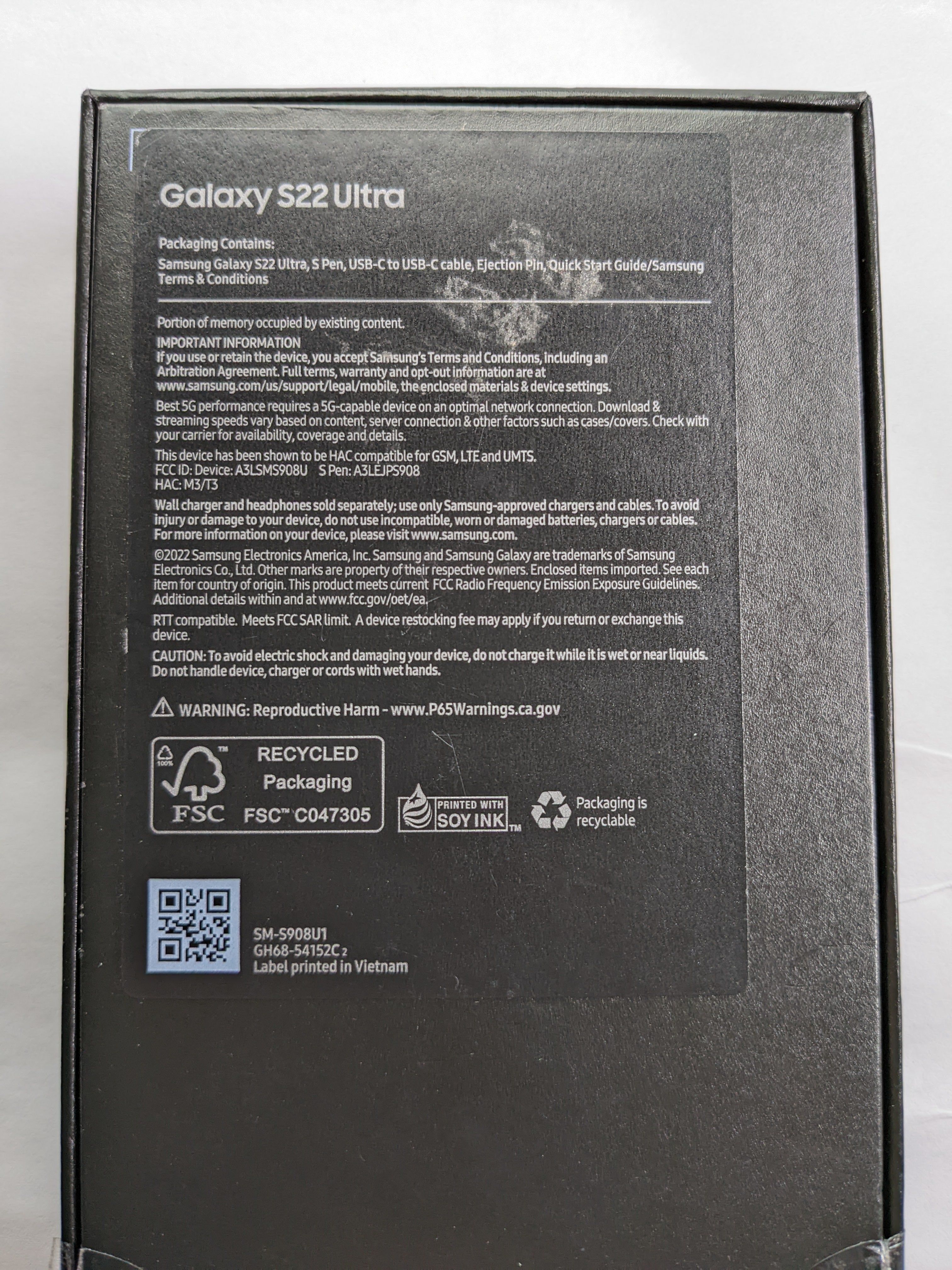 Samsung Galaxy S22 Ultra 5G (2022) SM-908U1 Unlocked 128gb Black