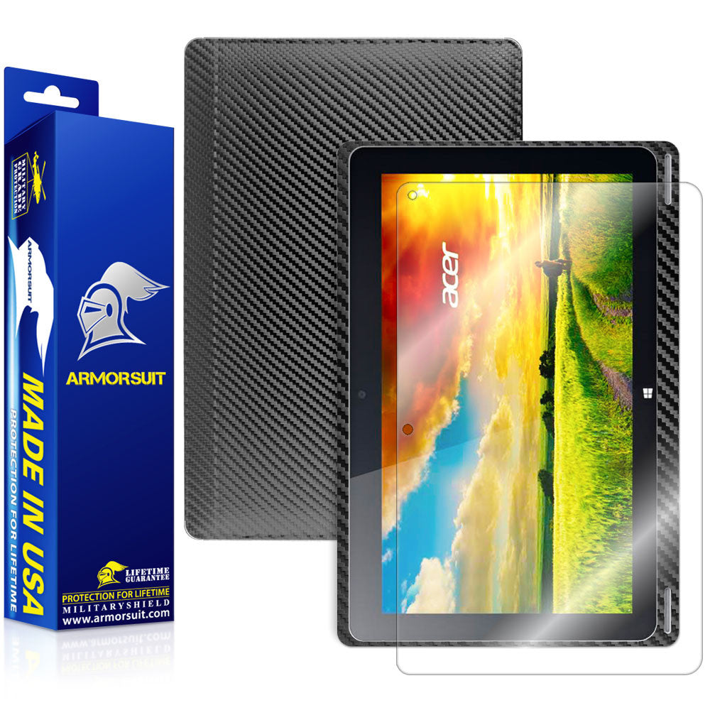 Acer Aspire Switch 10 (Model sw5-011) Screen Protector + Black Carbon Fiber Film Protector