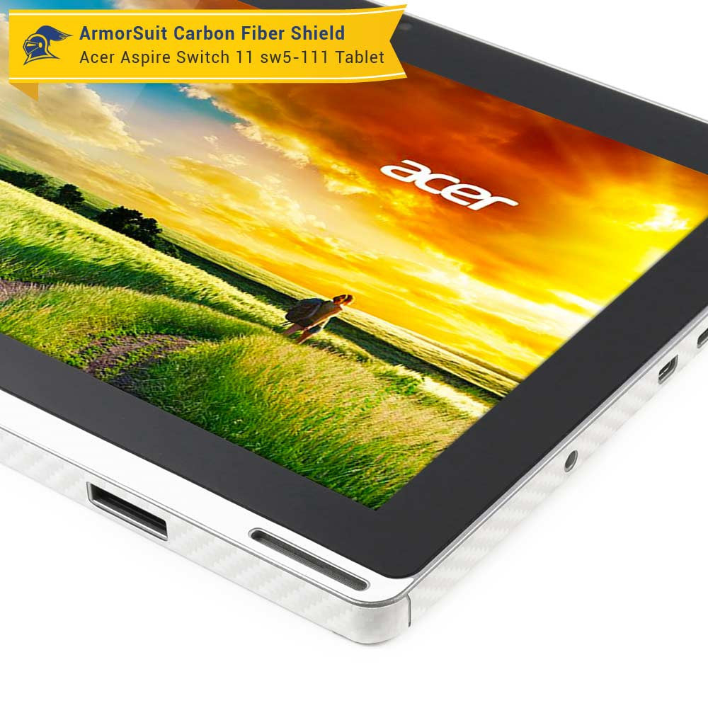 Acer Aspire Switch 11 (SW5-111) Screen Protector + White Carbon Skin