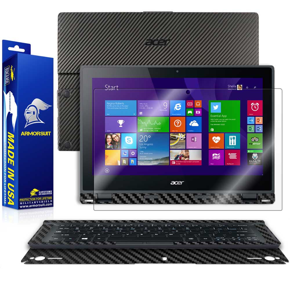 Acer Aspire Switch 12 Screen Protector + Black Carbon Fiber Skin