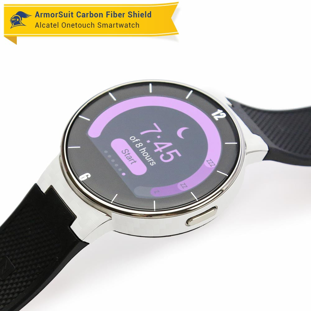 Alcatel Onetouch Smartwatch Screen Protector + White Carbon Fiber Skin