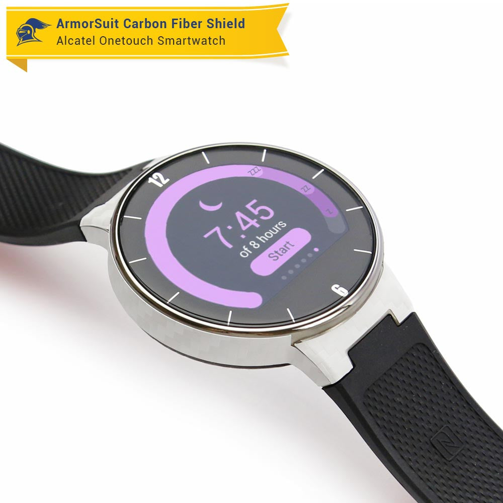 Alcatel Onetouch Smartwatch Screen Protector + White Carbon Fiber Skin