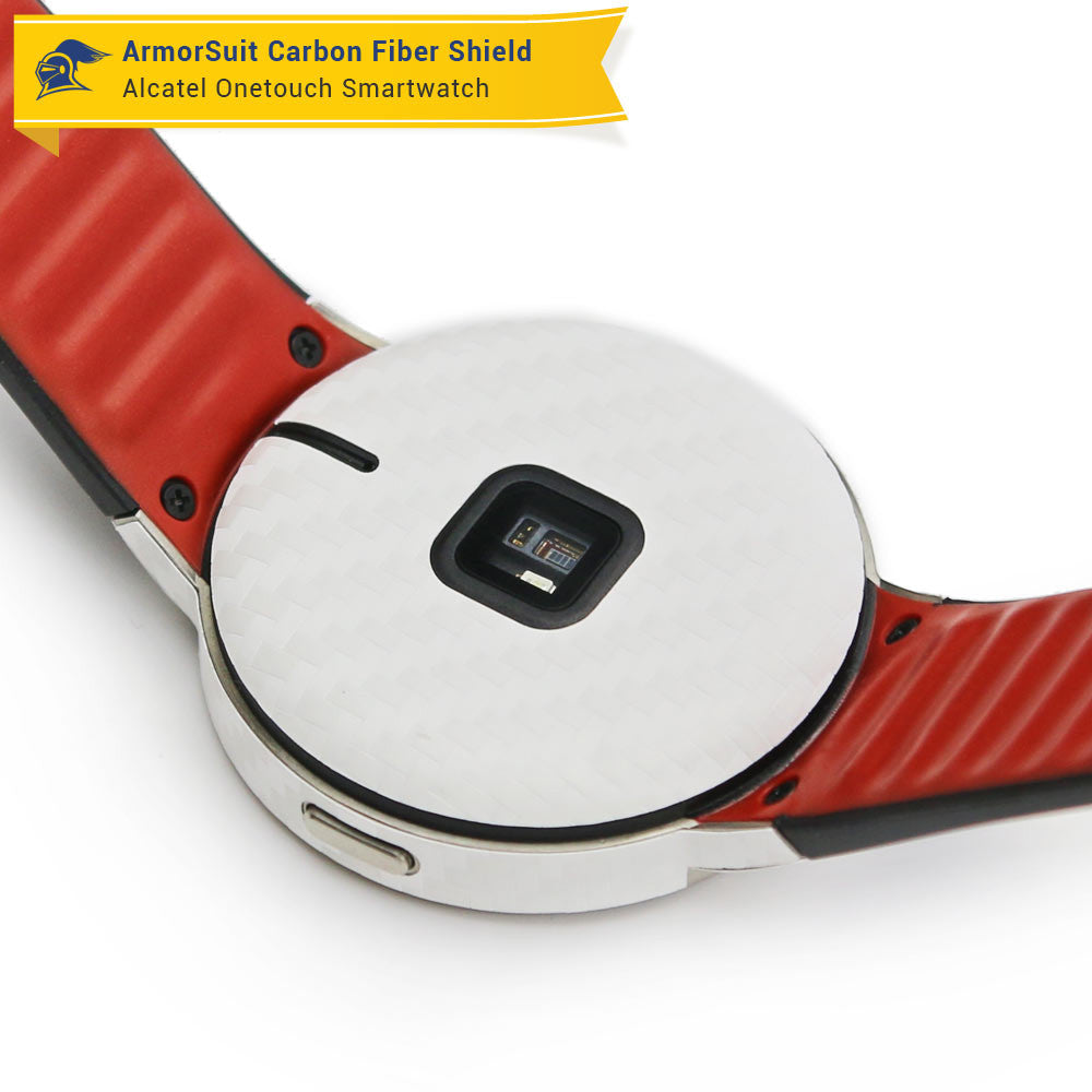 Alcatel Onetouch Smartwatch Screen Protector + White Carbon Fiber Skin