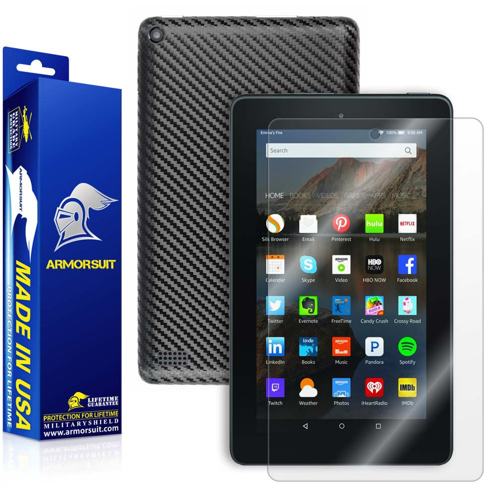 Amazon Fire 7" Screen Protector (2015) + Black Carbon Fiber Full Body Skin Protector