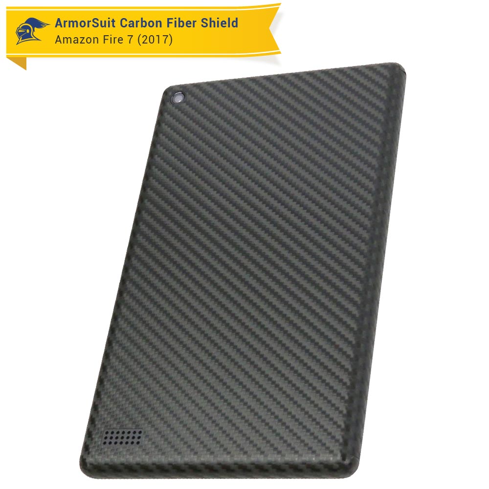 Amazon Fire 7" Screen Protector (2017 Release) + Black Carbon Fiber Full Body Skin Protector