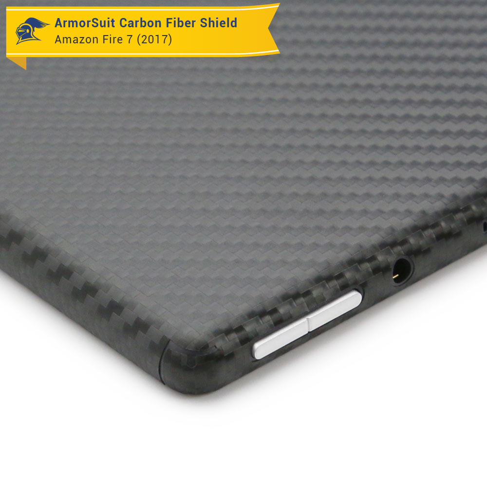 Amazon Fire 7" Screen Protector (2017 Release) + Black Carbon Fiber Full Body Skin Protector