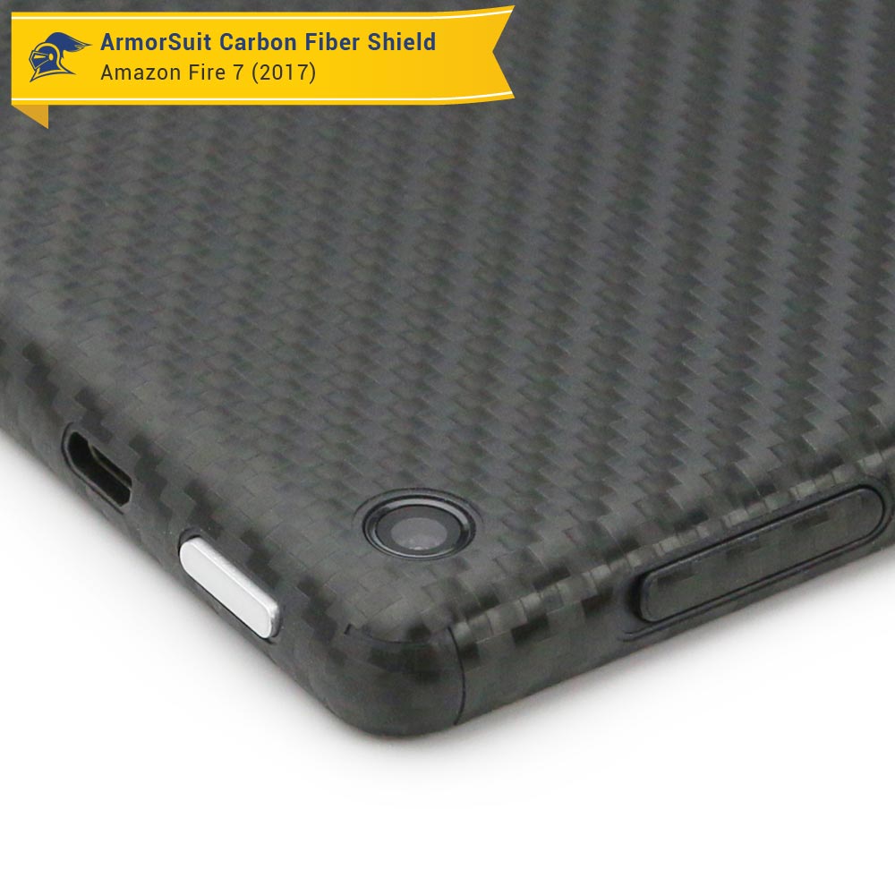 Amazon Fire 7" Screen Protector (2017 Release) + Black Carbon Fiber Full Body Skin Protector