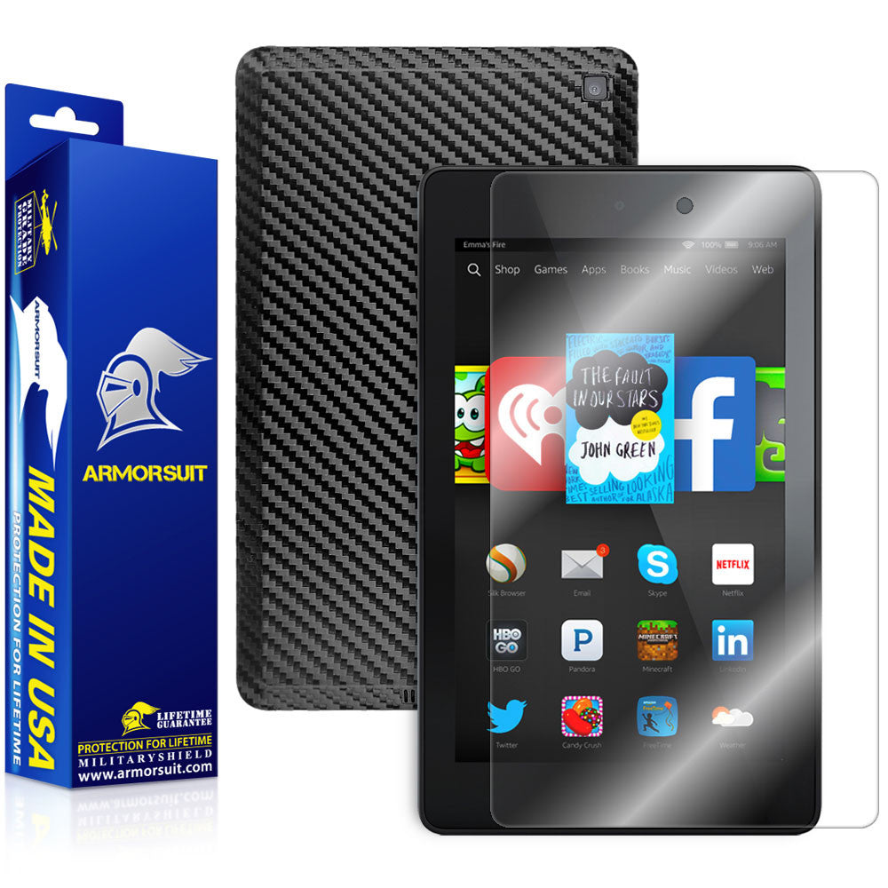 Amazon Fire HD 6 (2014) Screen Protector + Black Carbon Fiber Skin