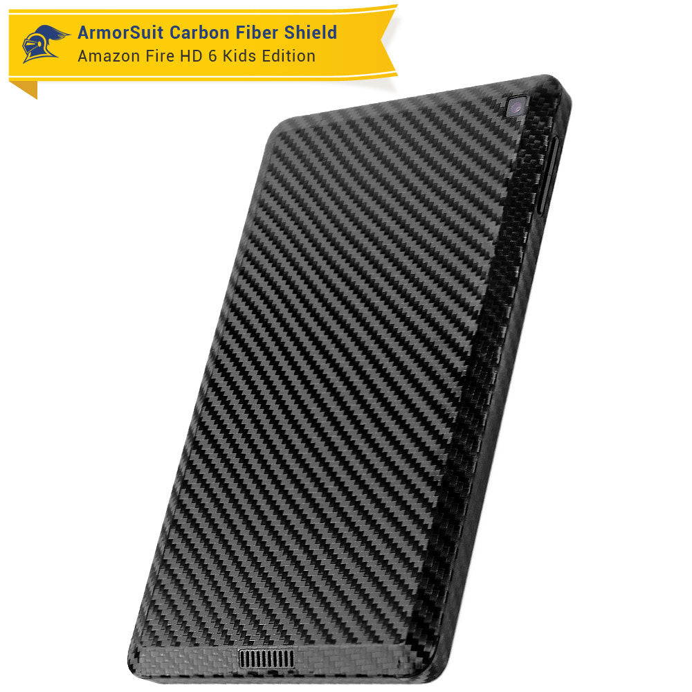 Amazon Fire HD 6 Kids Edition Screen Protector + Black Carbon Fiber Skin