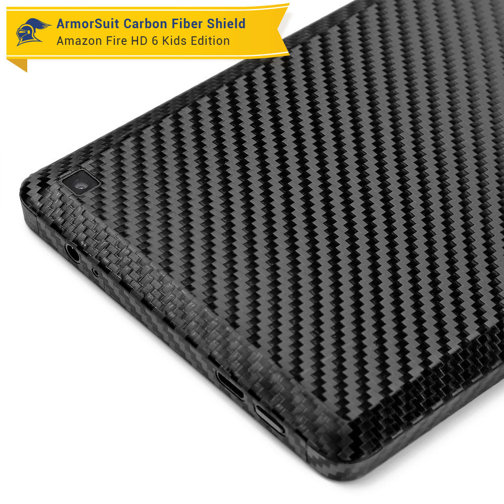 Amazon Fire HD 6 Kids Edition Screen Protector + Black Carbon Fiber Skin