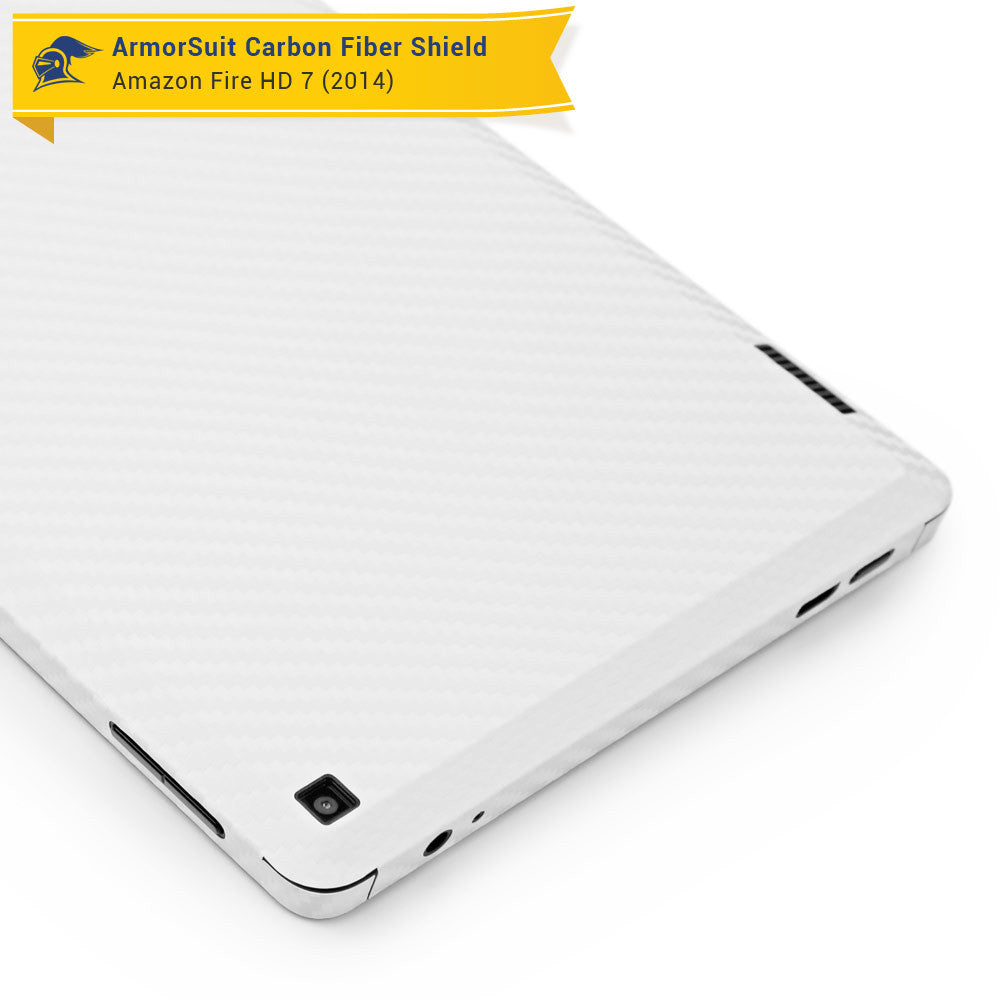 Amazon Fire HD 7 (2014 Version 4th Gen) Screen Protector + White Carbon Fiber Skin