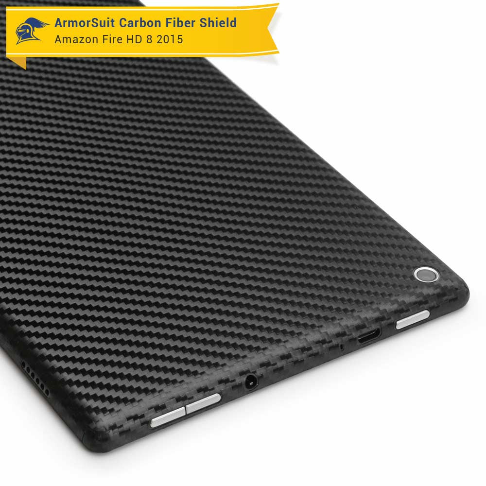 Amazon Fire HD 8" Screen Protector (2015)(5th Gen) + Black Carbon Fiber Full Body Skin Protector