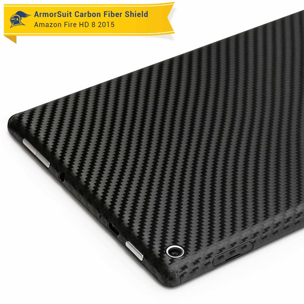 Amazon Fire HD 8" Screen Protector (2015)(5th Gen) + Black Carbon Fiber Full Body Skin Protector