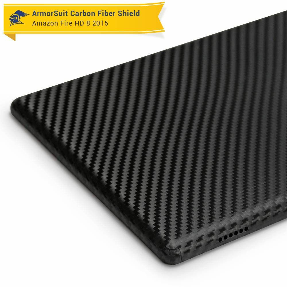 Amazon Fire HD 8" Screen Protector (2015)(5th Gen) + Black Carbon Fiber Full Body Skin Protector