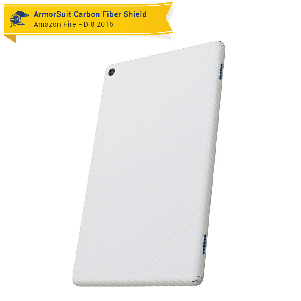 Amazon Fire HD 8 Screen Protector (6th Gen - 2016 Release) + White Carbon Fiber Skin