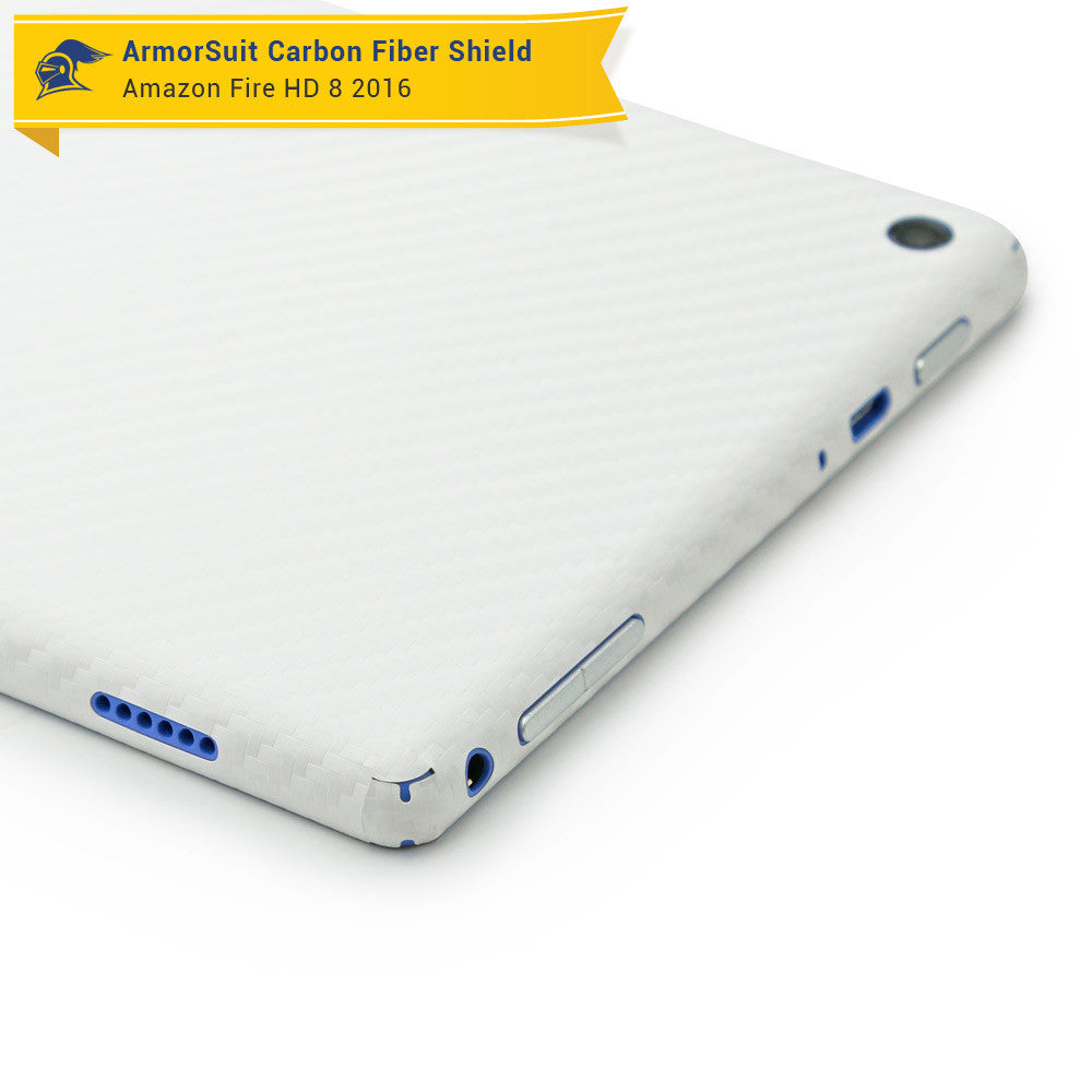 Amazon Fire HD 8 Screen Protector (6th Gen - 2016 Release) + White Carbon Fiber Skin