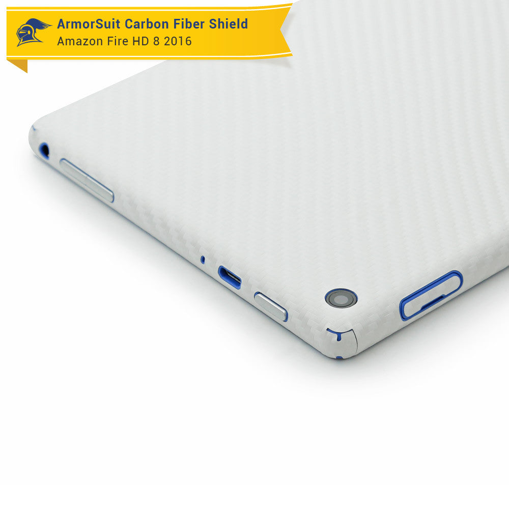 Amazon Fire HD 8 Screen Protector (6th Gen - 2016 Release) + White Carbon Fiber Skin