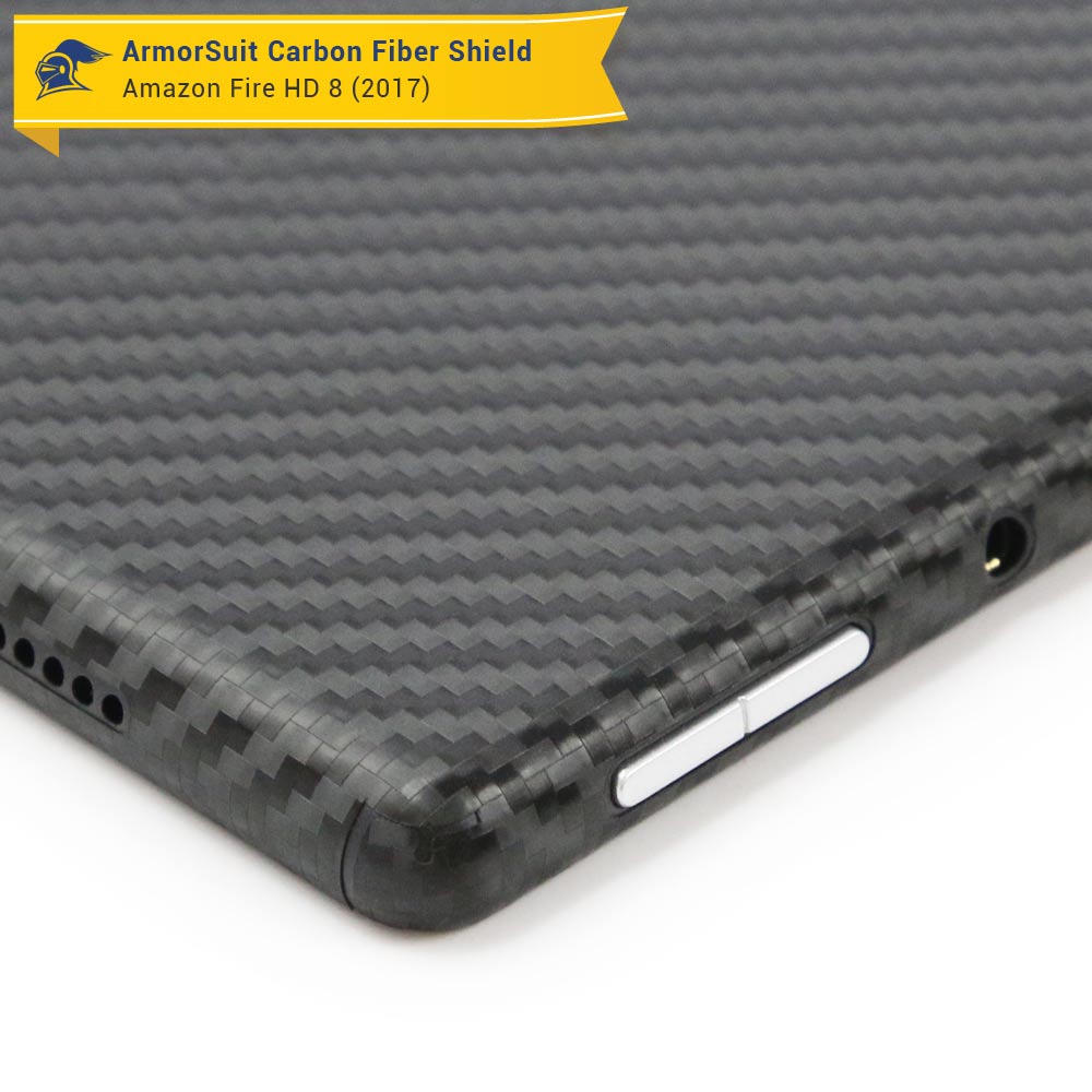 Amazon Fire HD 8 Screen Protector (7th Gen - 2017 Release) + Black Carbon Fiber Skin