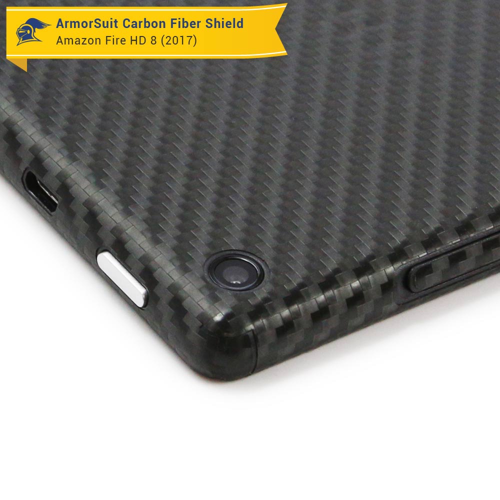 Amazon Fire HD 8 Screen Protector (7th Gen - 2017 Release) + Black Carbon Fiber Skin