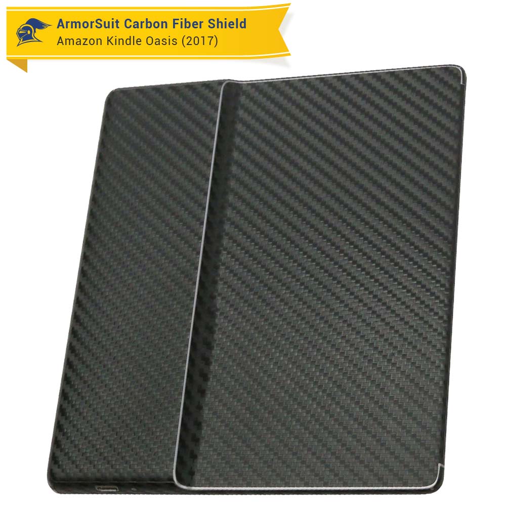 Amazon Kindle Oasis 2017 & 2019 Screen Protector + Black Carbon Fiber Skin