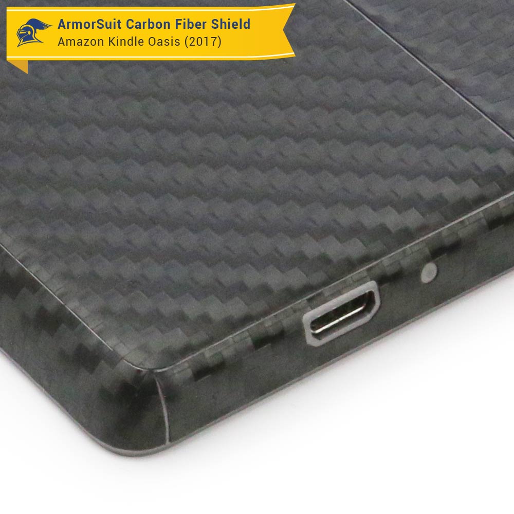 Amazon Kindle Oasis 2017 & 2019 Screen Protector + Black Carbon Fiber Skin