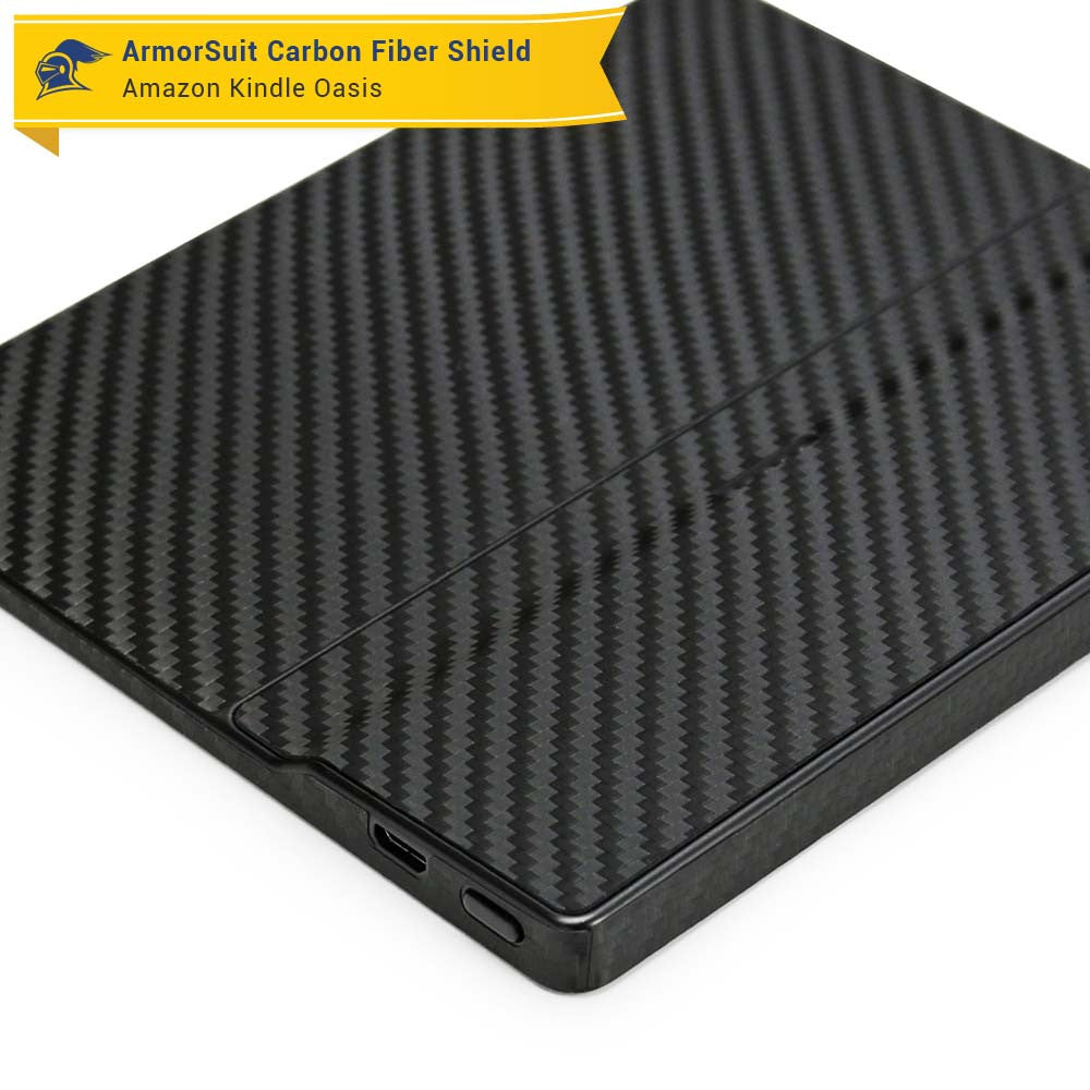 Amazon (First Generation) Kindle Oasis Screen Protector + Black Carbon Fiber Skin