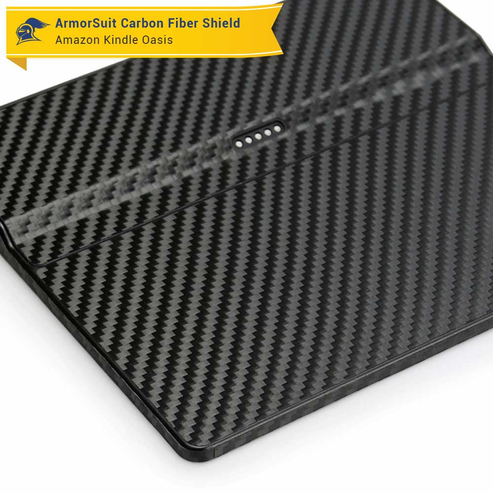 Amazon (First Generation) Kindle Oasis Screen Protector + Black Carbon Fiber Skin