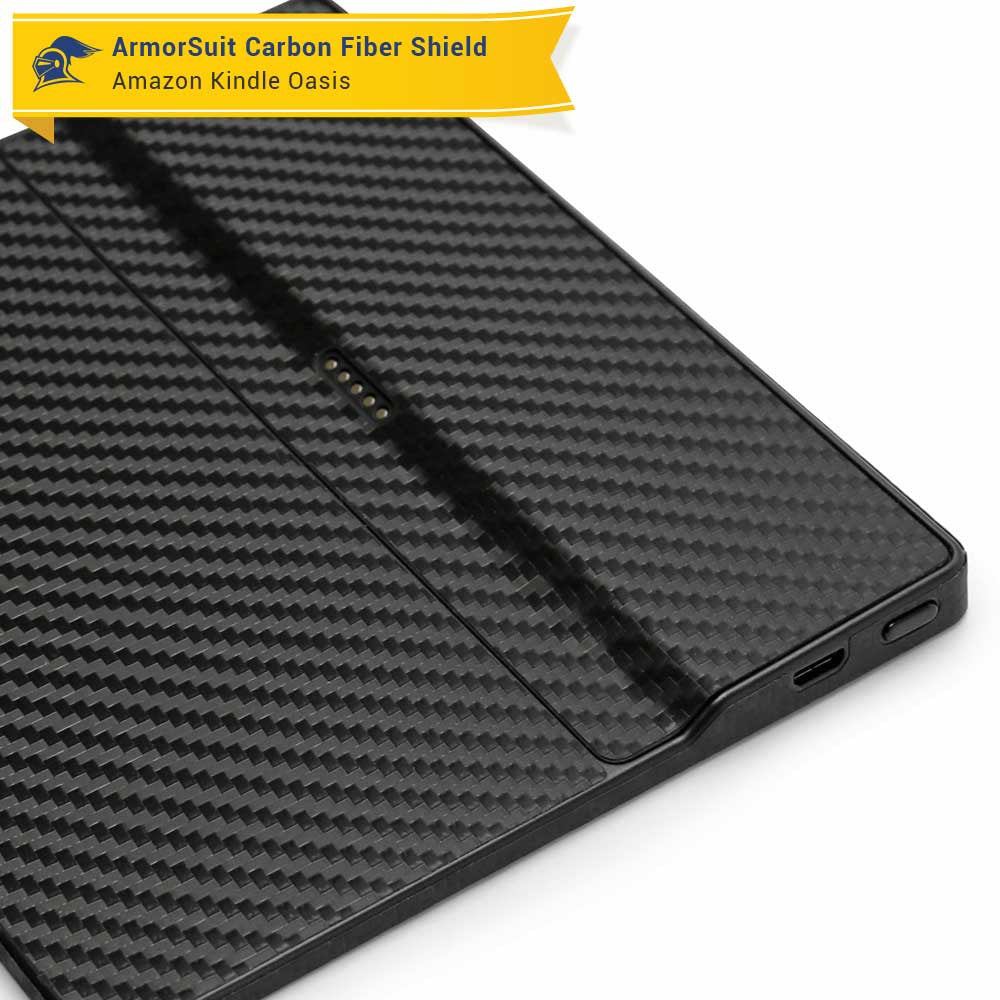 Amazon (First Generation) Kindle Oasis Screen Protector + Black Carbon Fiber Skin