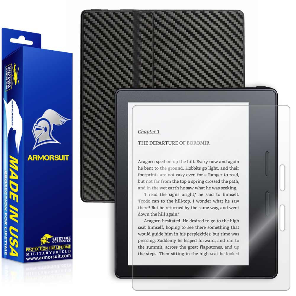 (First Generation) Kindle Oasis Screen Protector + Black Carbon  Fiber Skin