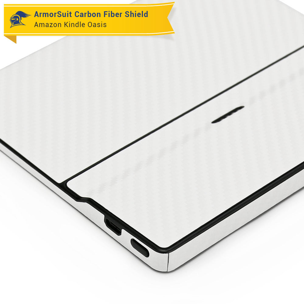 Amazon (First Generation) Kindle Oasis Screen Protector + White Carbon Fiber Skin