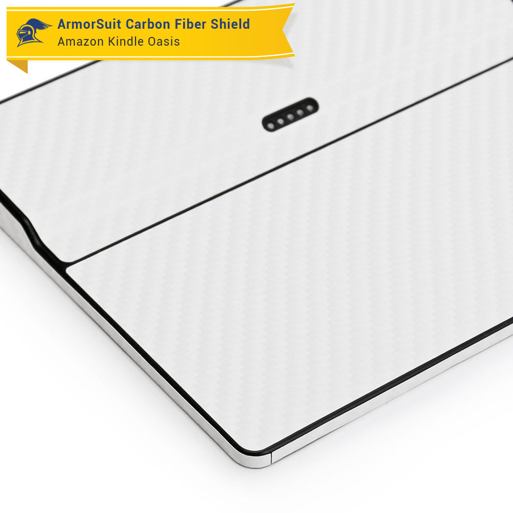 Amazon (First Generation) Kindle Oasis Screen Protector + White Carbon Fiber Skin