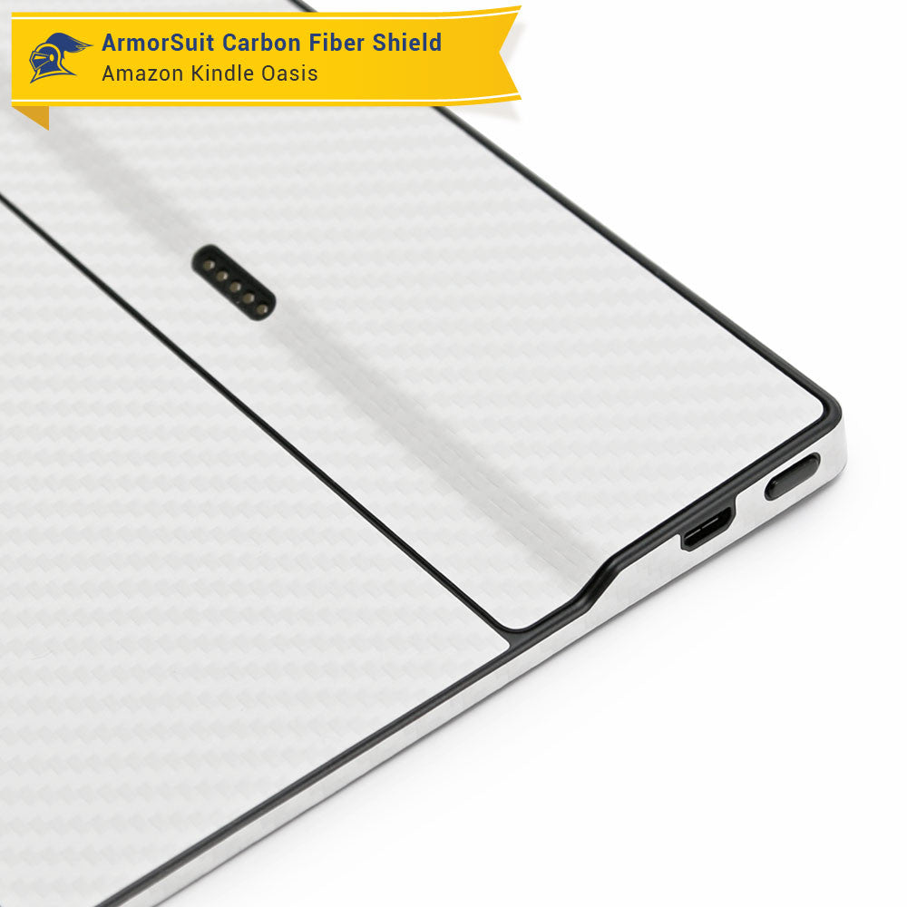 Amazon (First Generation) Kindle Oasis Screen Protector + White Carbon Fiber Skin