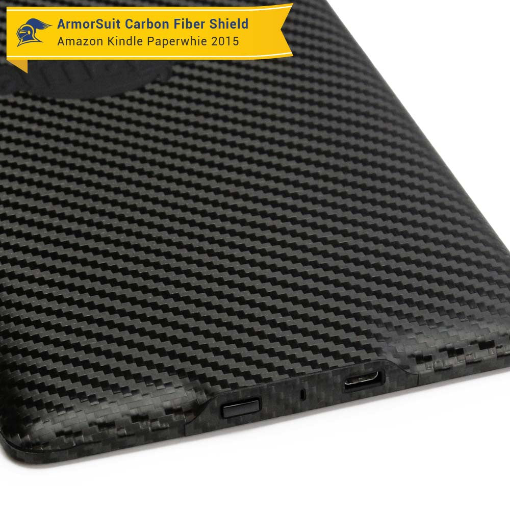 Amazon Kindle Paperwhite (2015) Anti-Glare (Matte) Screen Protector +  Black Carbon Fiber Skin