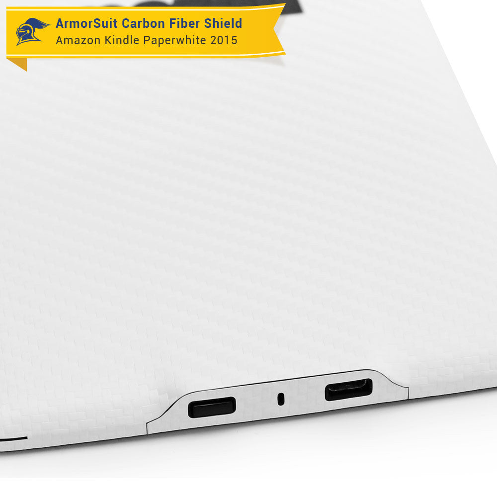 Amazon Kindle Paperwhite (2015) Anti-Glare (Matte) Screen Protector +  White Carbon Fiber Skin