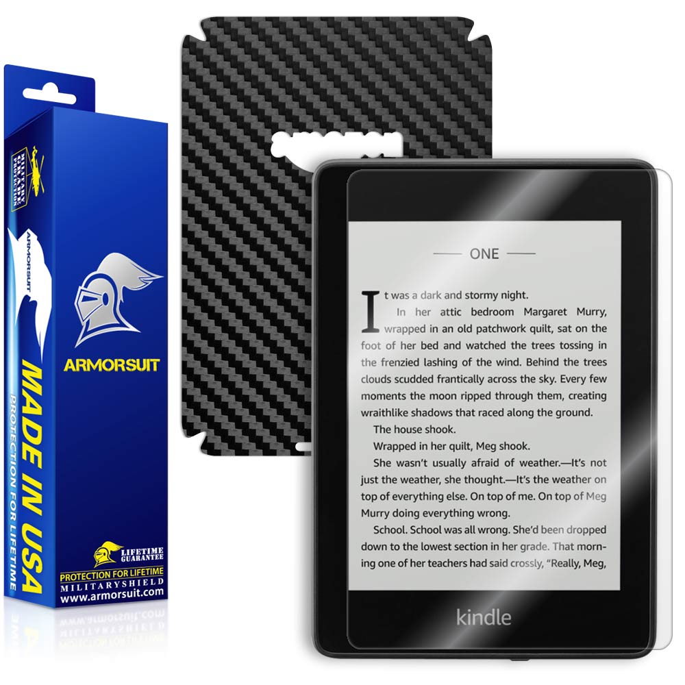 Kindle Paperwhite (2018) Screen Protector + Black Carbon Fiber Skin