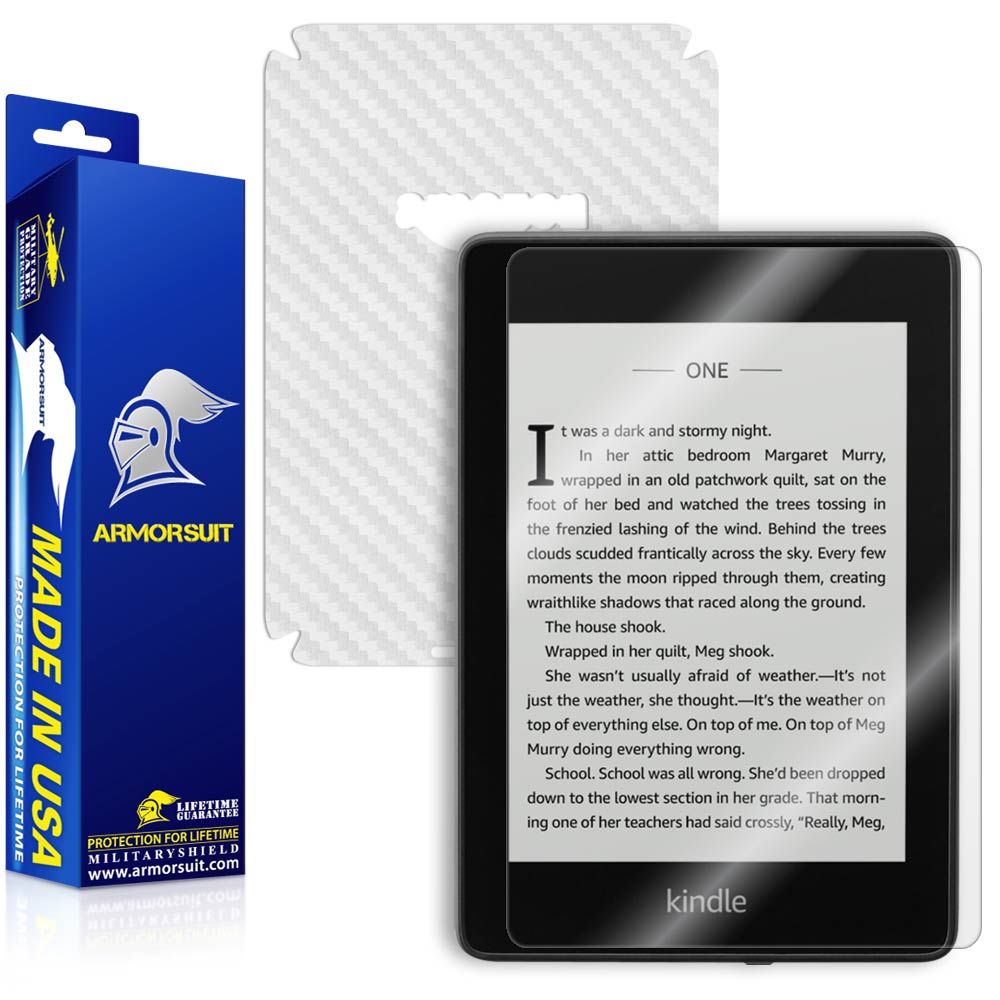 Amazon Kindle Paperwhite (2018) Screen Protector + White Carbon Fiber Skin