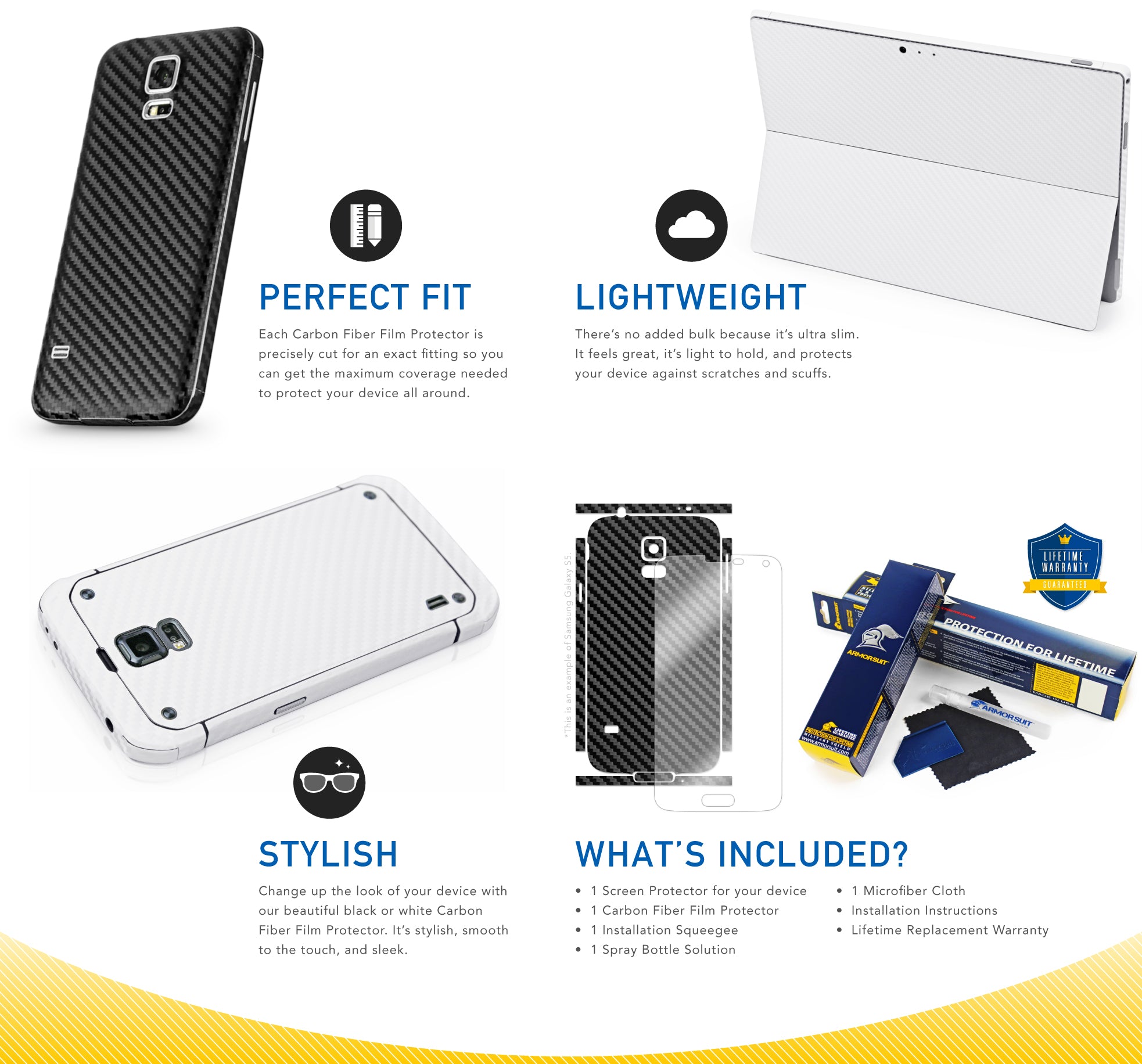 Samsung Galaxy Tab S3 9.7 Screen Protector + Black Carbon Fiber Skin