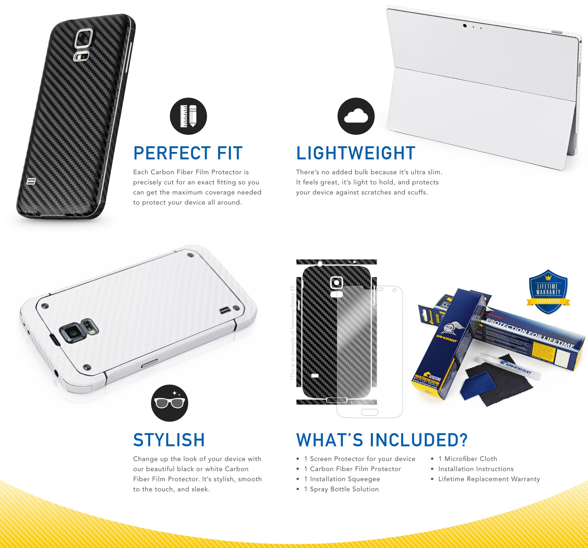 Amazon Fire HD 8 Screen Protector (7th Gen - 2017 Release) + Black Carbon Fiber Skin