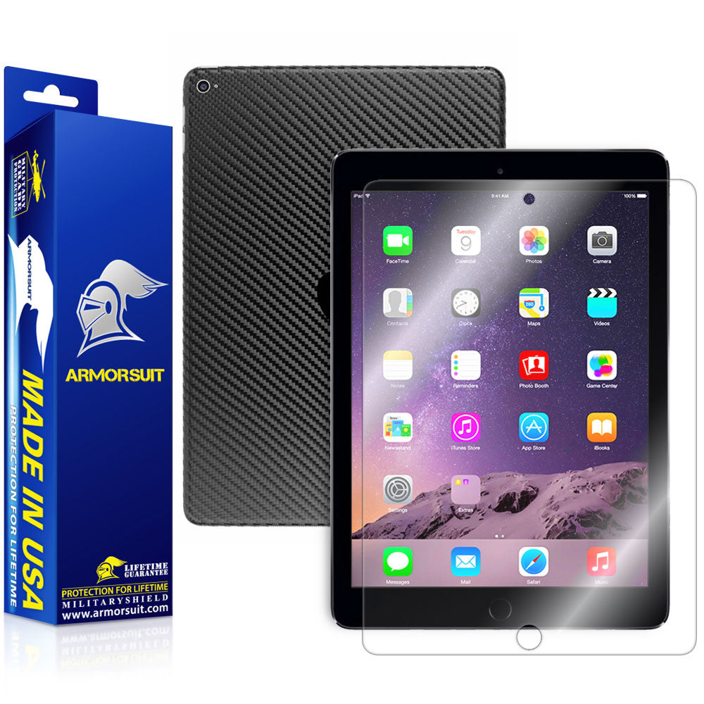 Apple iPad Air 2 (WiFi + 4G LTE) Screen Protector + Carbon Fiber Skin